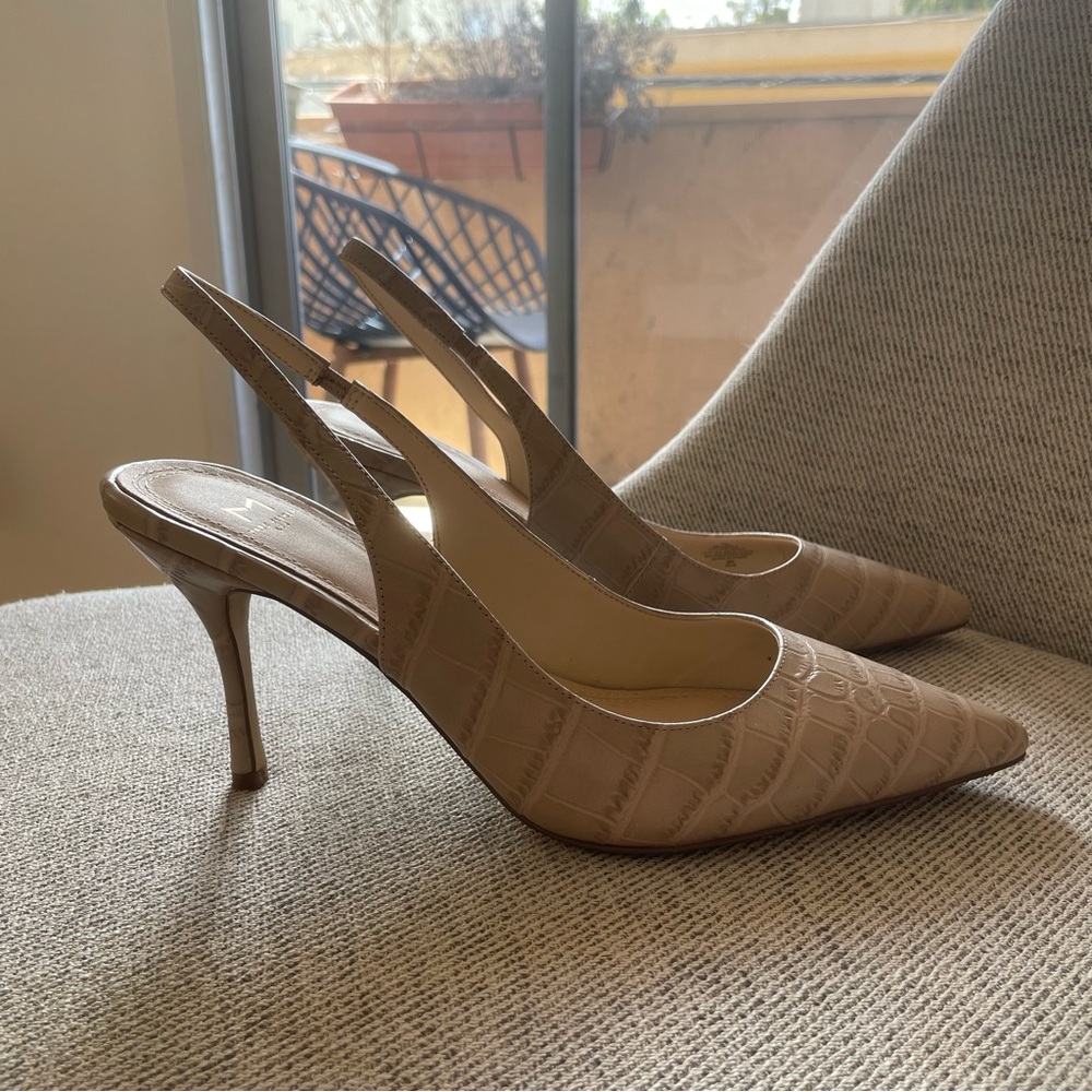 Marc Fisher Camela Slingback heel Beige Alligator Leather Embossed Size 7.5